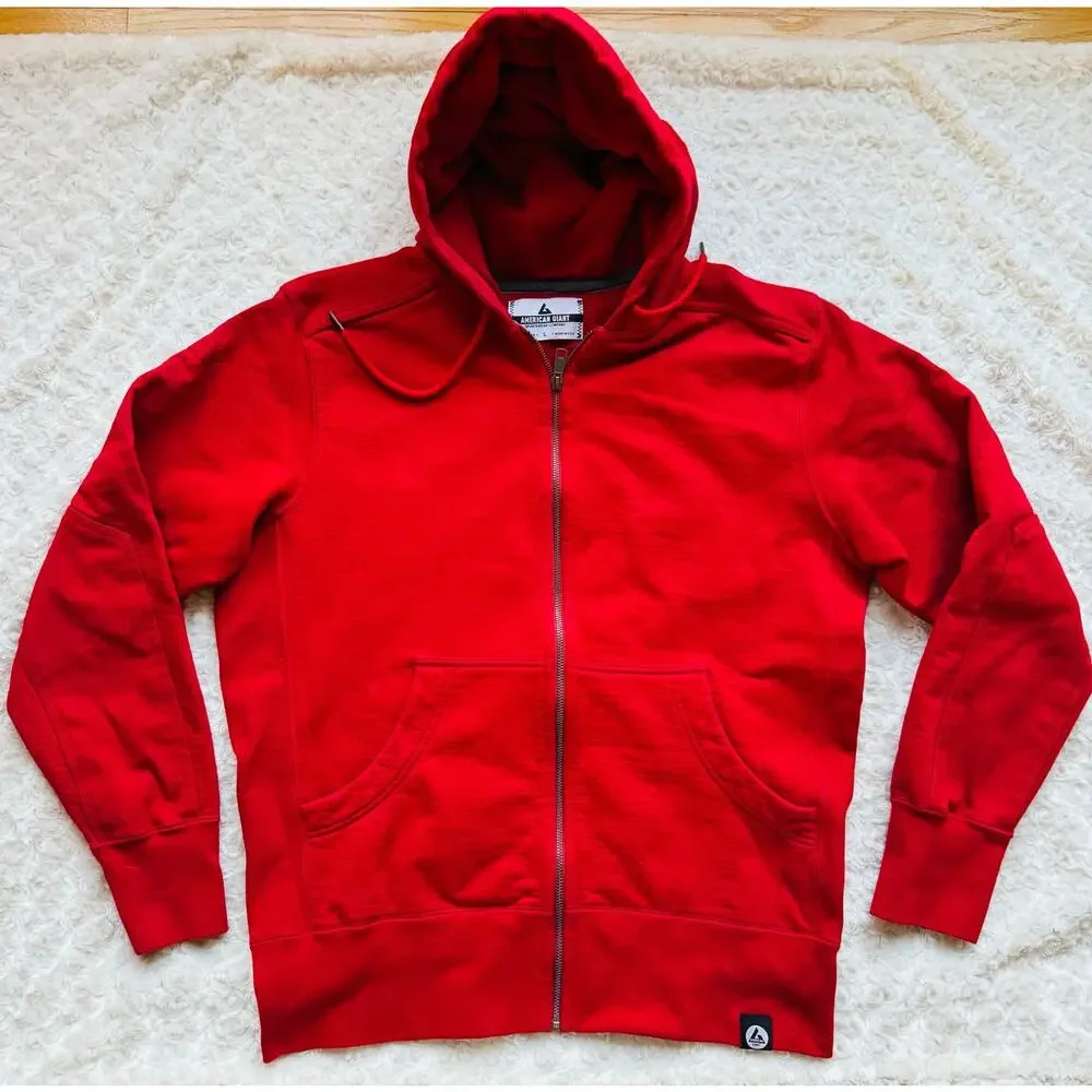 American Giant Sportswear Unisex VTG Red Cotton Full Zip Hoodie Sweatshirt Large - Picture 1 of 10